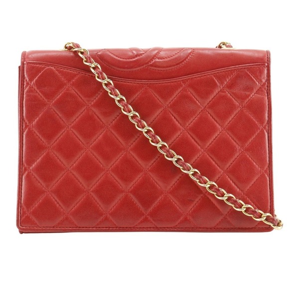 CHANEL Red Lambskin Leather Coco Mark Shoulder Bag - Picture 1 of 13